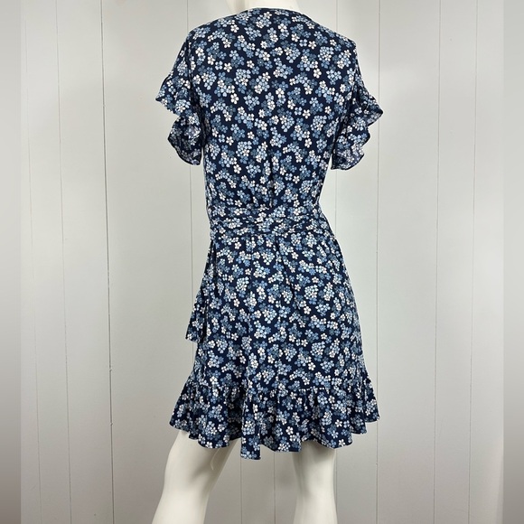 Michael Kors Womens Floral Tie Waist Ruffled Dress Size XS Flutter Sleeve Blue - Picture 9 of 9